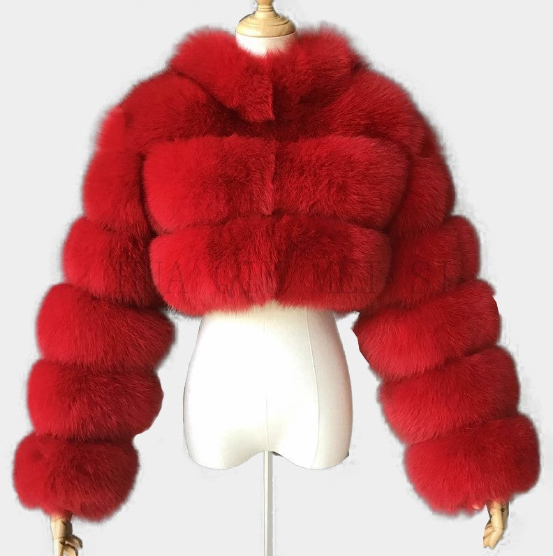 Women's Imitation Fur Fashionable Stand Collar Long Coats