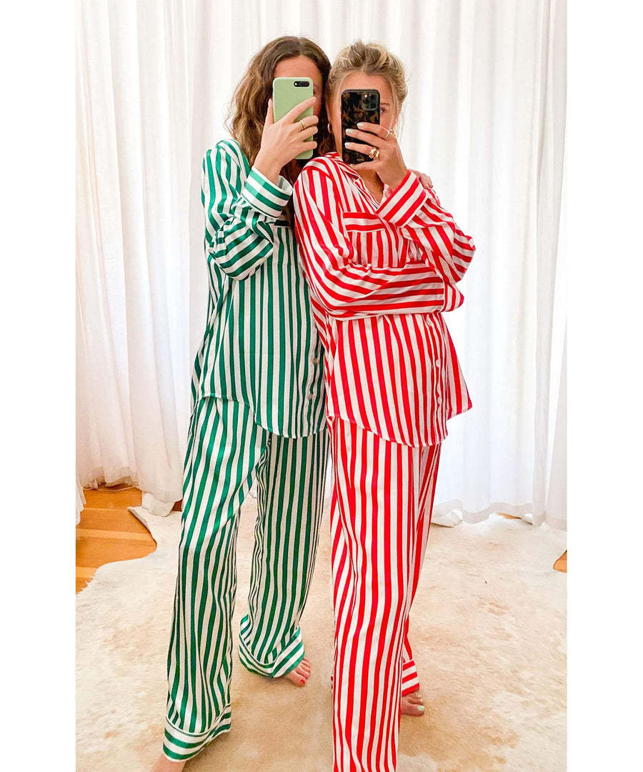 Women's Artificial Silk Striped Collar Loose Outfit Christmas Suits