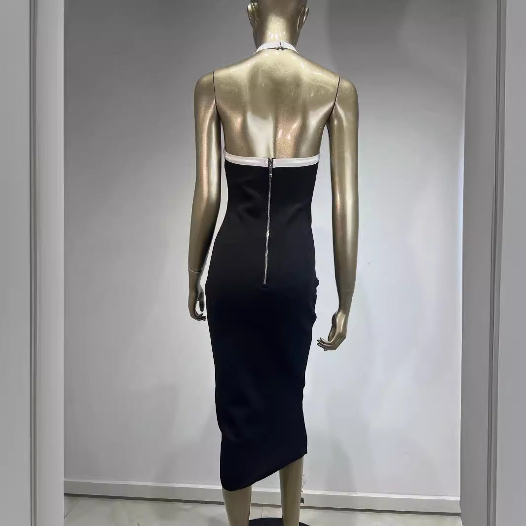 Halter Backless Bandage Dress High Street Knee-length Dresses