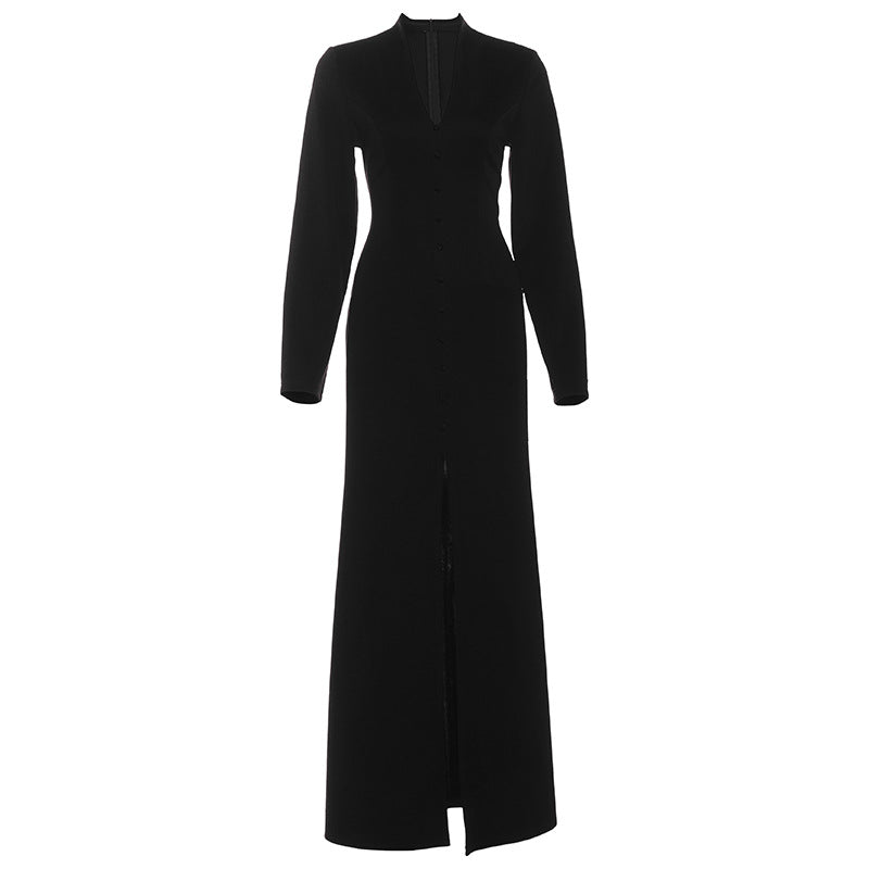 Autumn French Style Temperament Solid Color High Waist Dresses