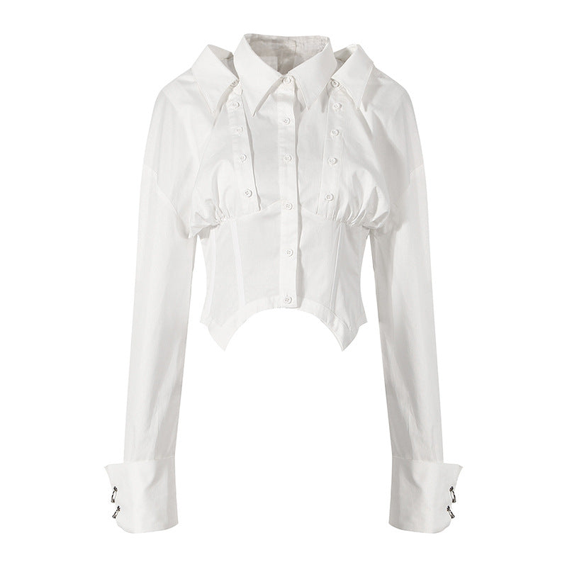 Women's Fishbone Shirt For Niche Design Waist Blouses