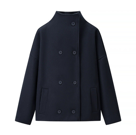 Women's Double-breasted Solid Color Woolen Fabric Lapel Coats