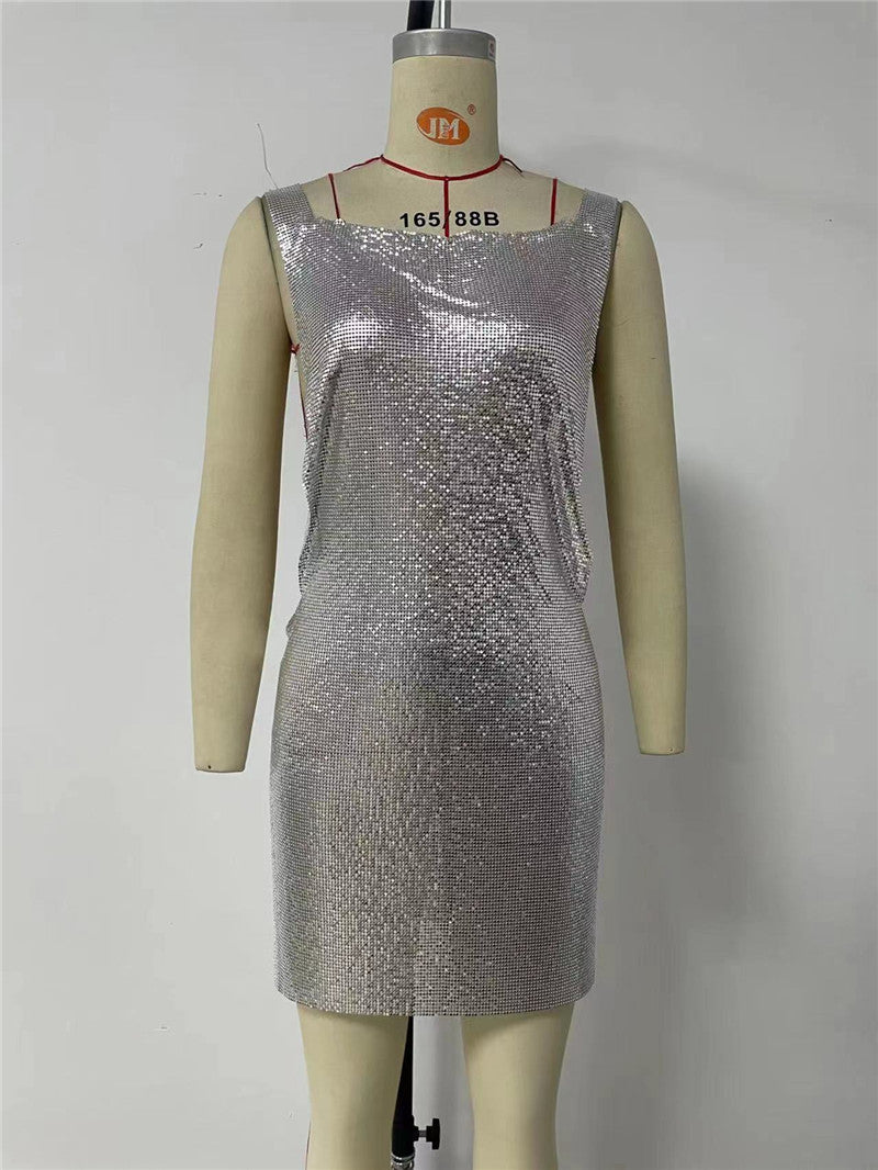 Women's Fashion Nightclub Sexy Sequined Metal Dress Dresses
