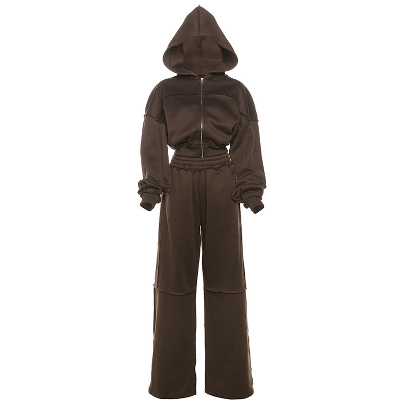 Fashion Loose Cool Solid Color Zipper Hooded High Suits
