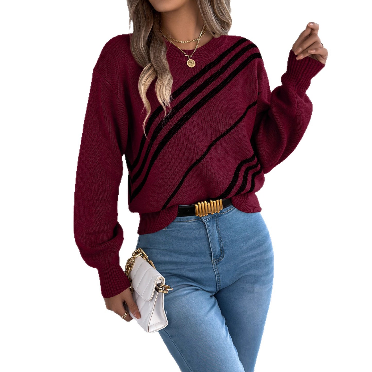 Women's Casual Striped Round Neck Lantern Long Clothing