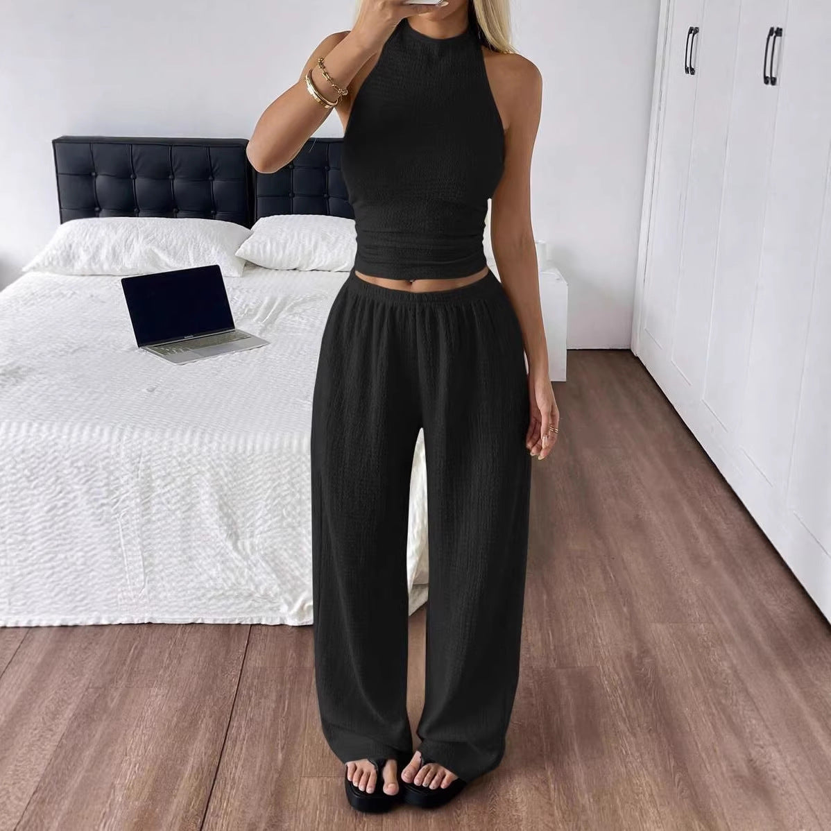 Women's Leisure Vacation Wide Leg Trousers Two-piece Fashion Casual Suit