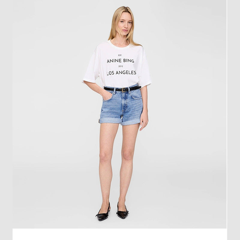 Women's American Niche Front Printed English Letters Loose Blouses