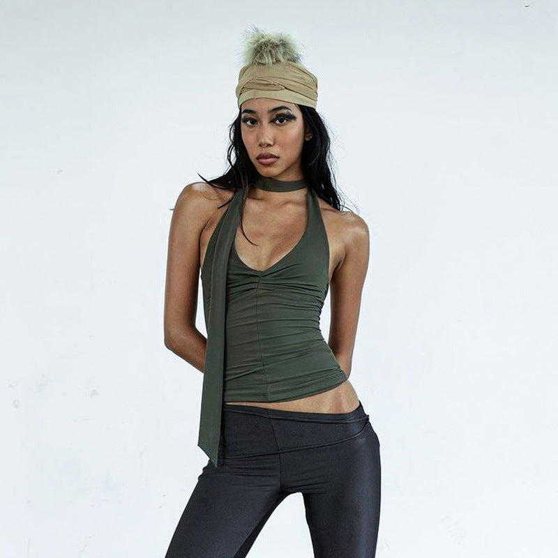 Women's Solid Color Halter Strap Slim Fit Tops
