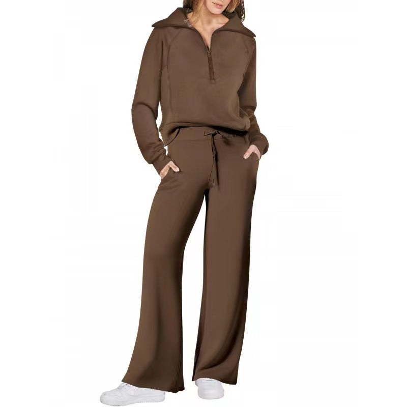Women's Exercise Zipper Sweatshirt Wide Leg Pants