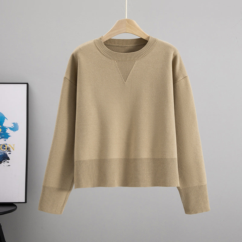 Women's Cored Yarn Round Neck Knitted Loose Slimming Solid Color Bottoming Sweaters