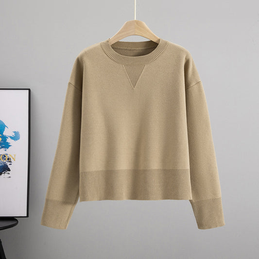 Women's Cored Yarn Round Neck Knitted Loose Slimming Solid Color Bottoming Sweaters