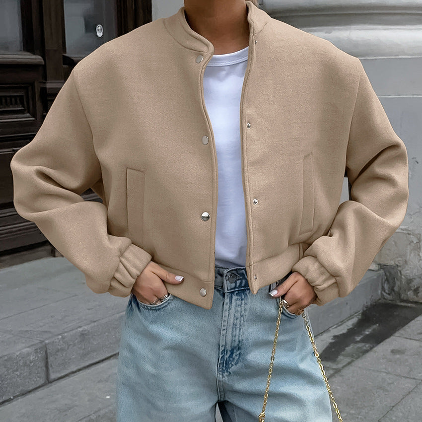 Women's Design Flight Fashionable Khaki Thick Stand Coats