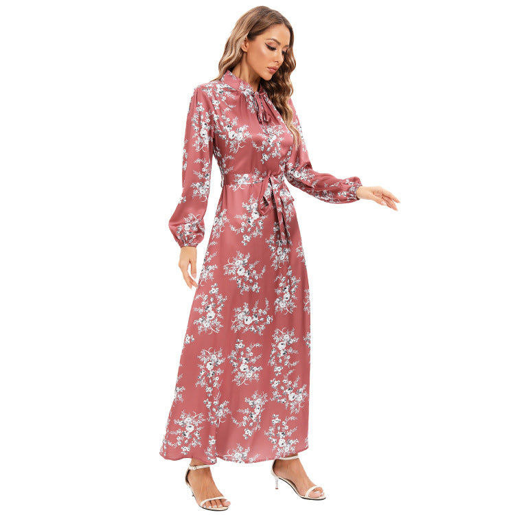 Durable Elegant Sweet Girdle Flower Satin Dress