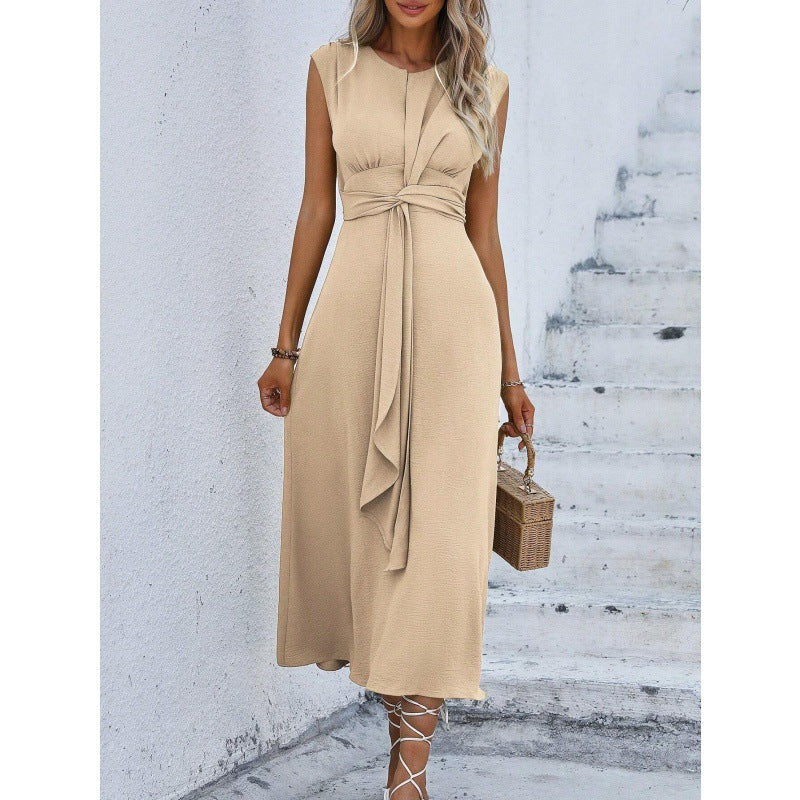 Women's Refreshing Stylish Solid Color Waist Tight Long Dress