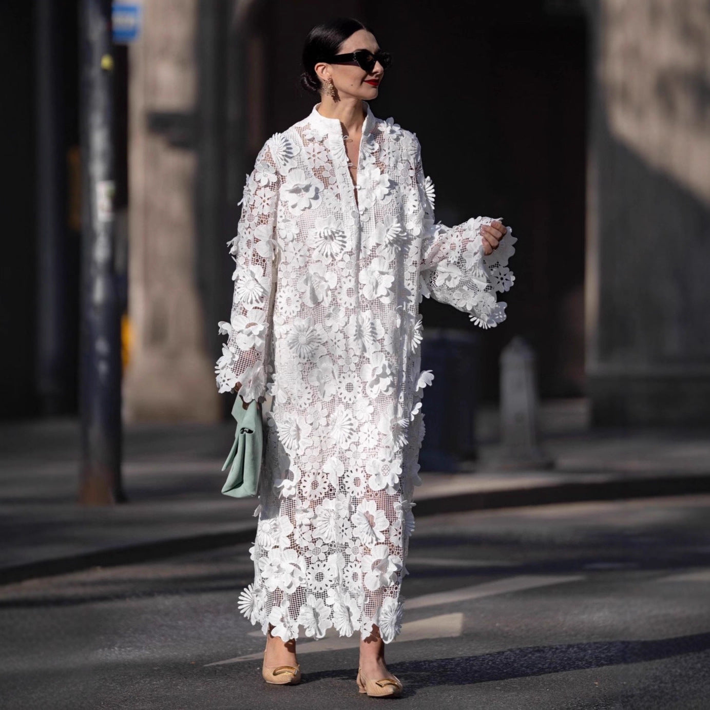 Women's Three-dimensional Flower Solid Color Long-sleeved Dress Dresses