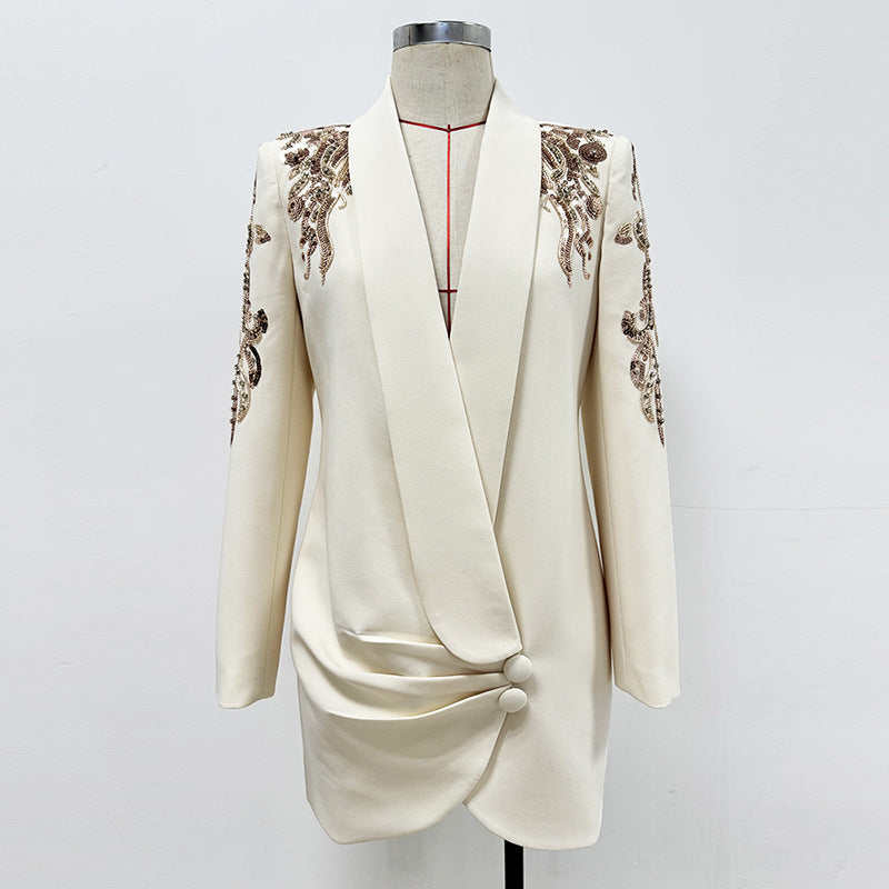 Graceful Fashionable Beads Rhinestones Green Collar Dress
