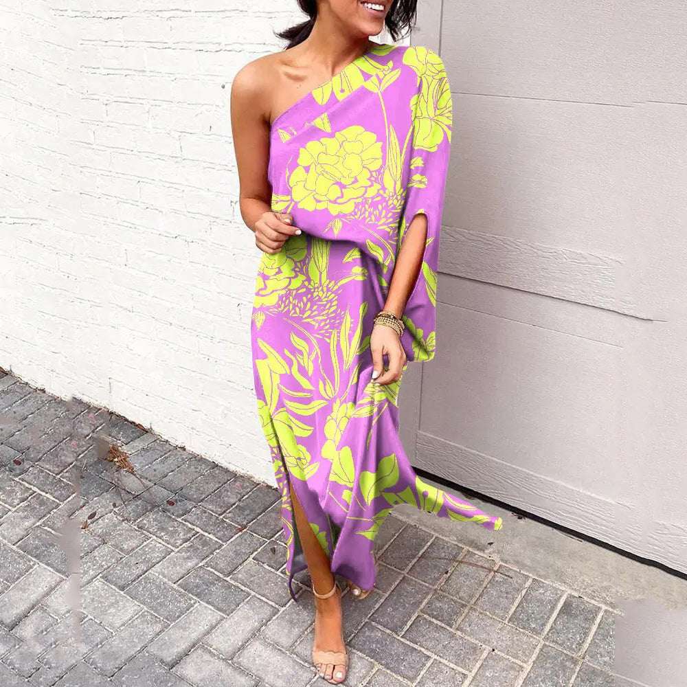 Women's Summer Loose Waist Trimming Printing Dress Dresses