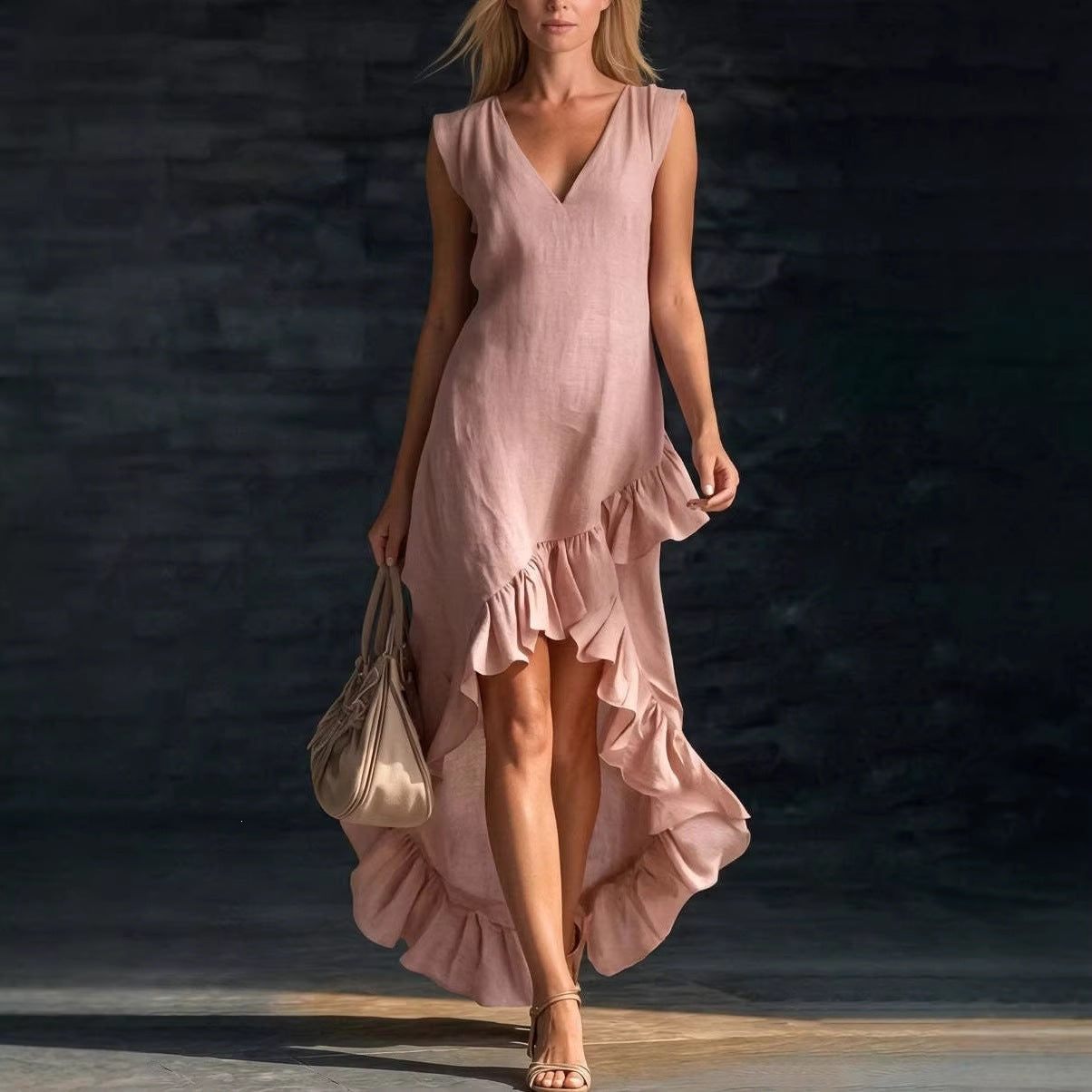 Fashion Romantic Sleeveless Flounce Hem Cotton Dress