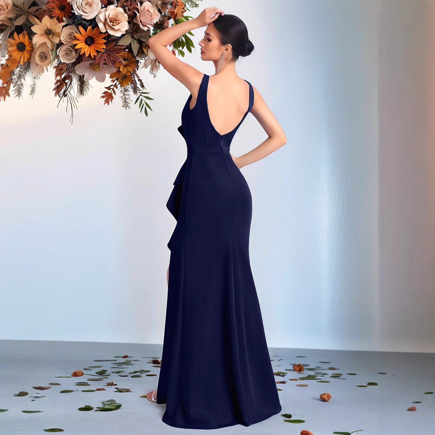 Women's Intellectual Elegant Graceful Long Fashionable Waist Pleated Dress
