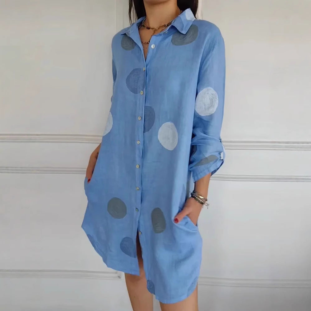 Women's Autumn Long Sleeve Elegant Button Printed Dress