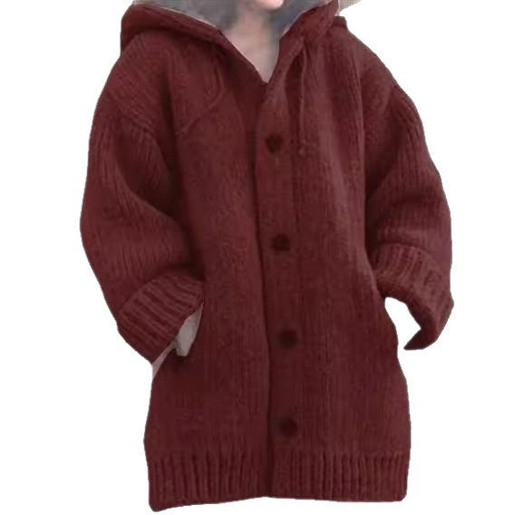 Graceful Women's Mid-length Hooded Fur Collar Sweater