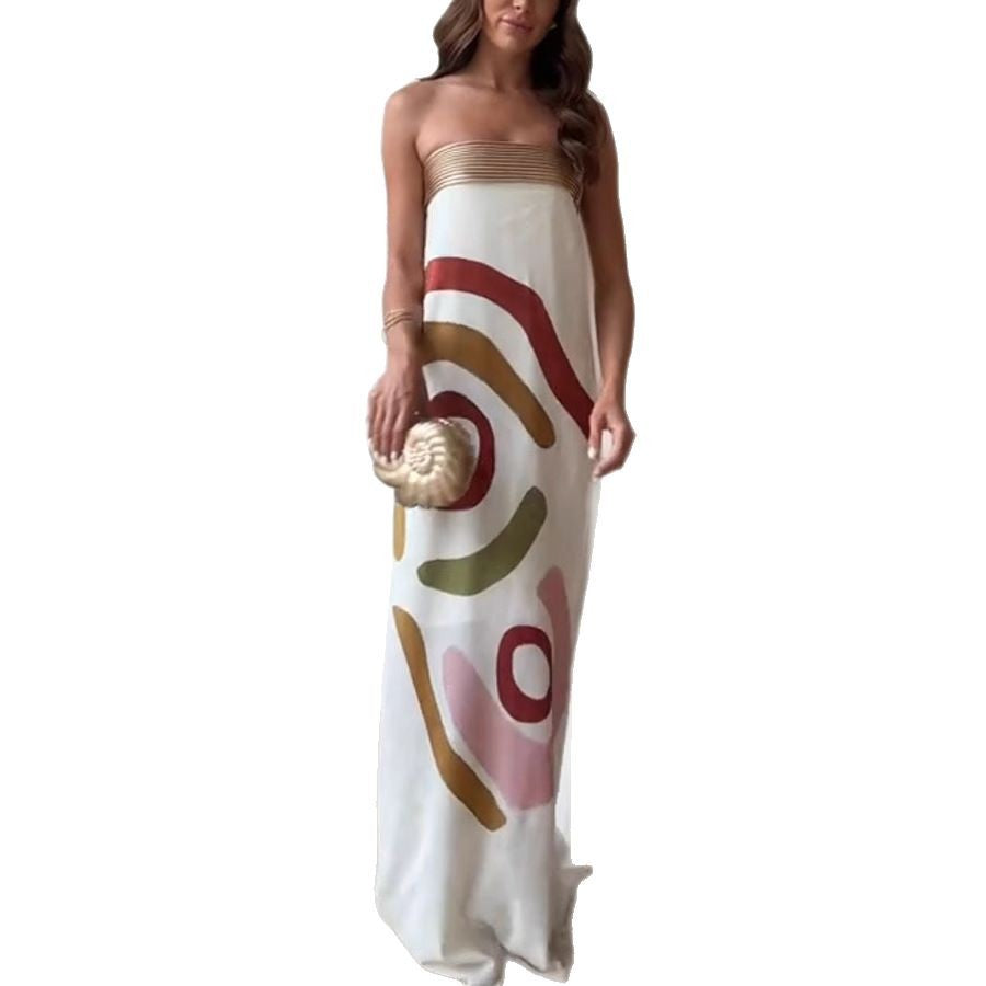 Women's Sexy Fashion Tube Satin Positioning Printing Dresses