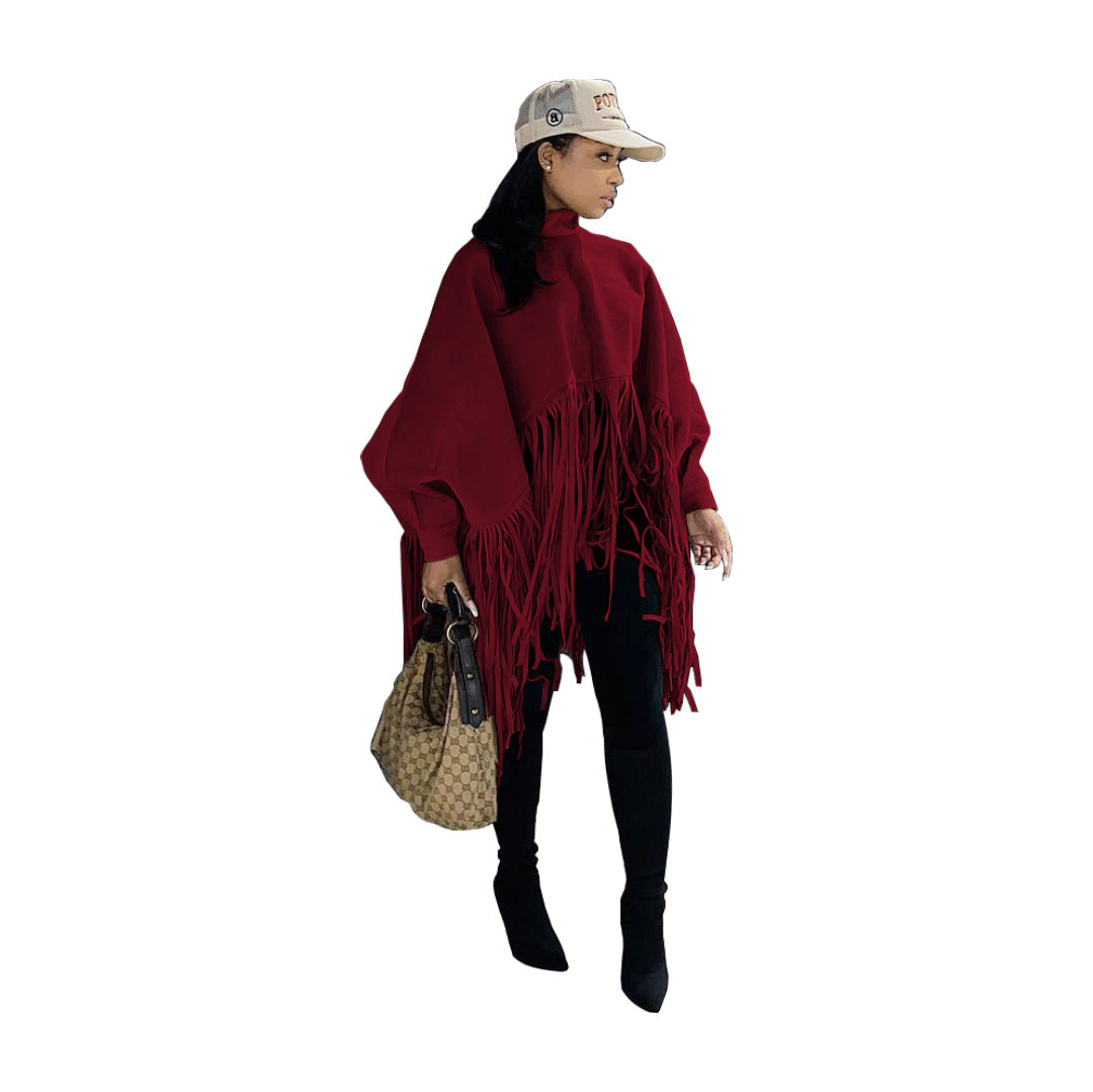Women's Premium Suede Tassel Shawl Cape Coats