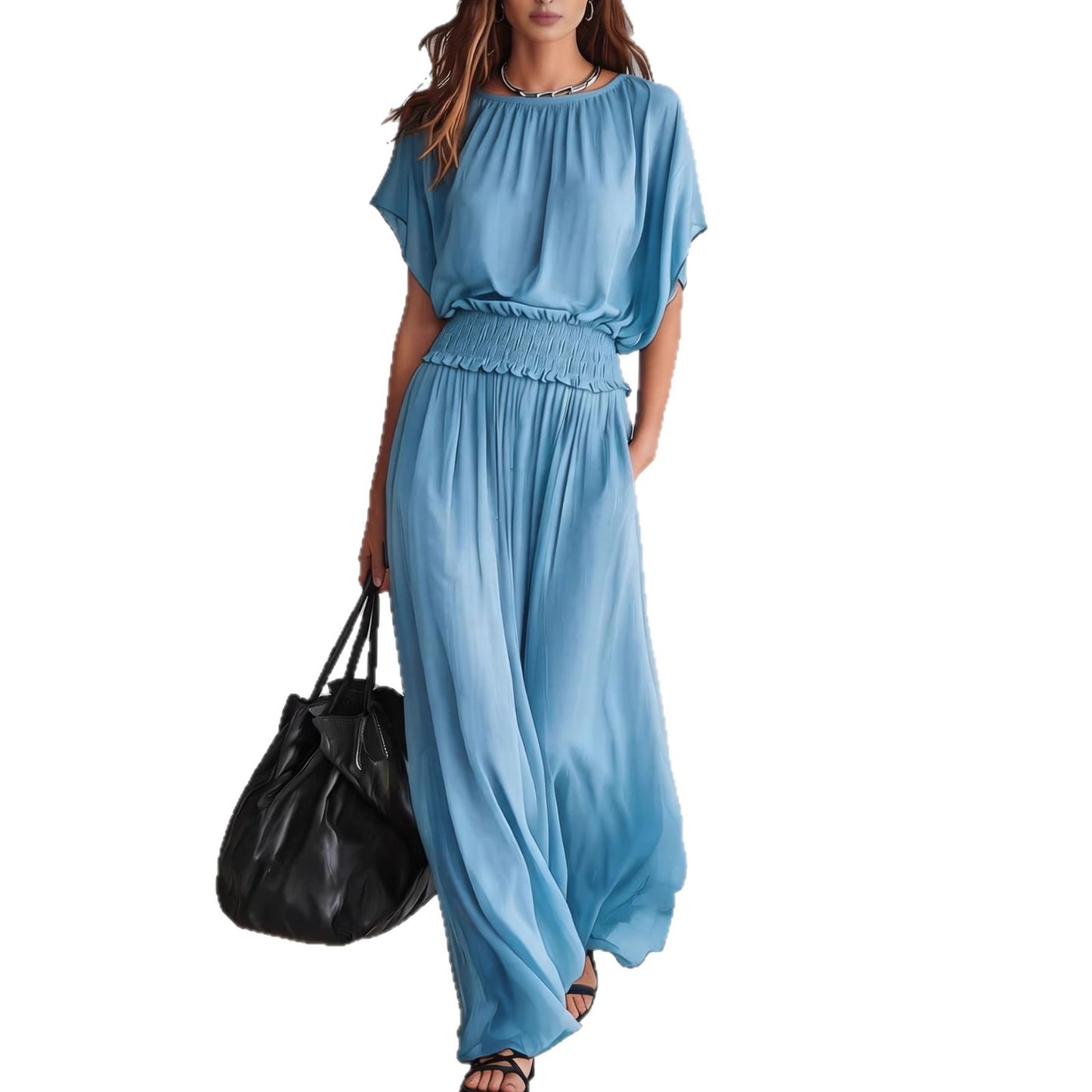 Summer Draping Smocking Elegant Exquisite Long Dress