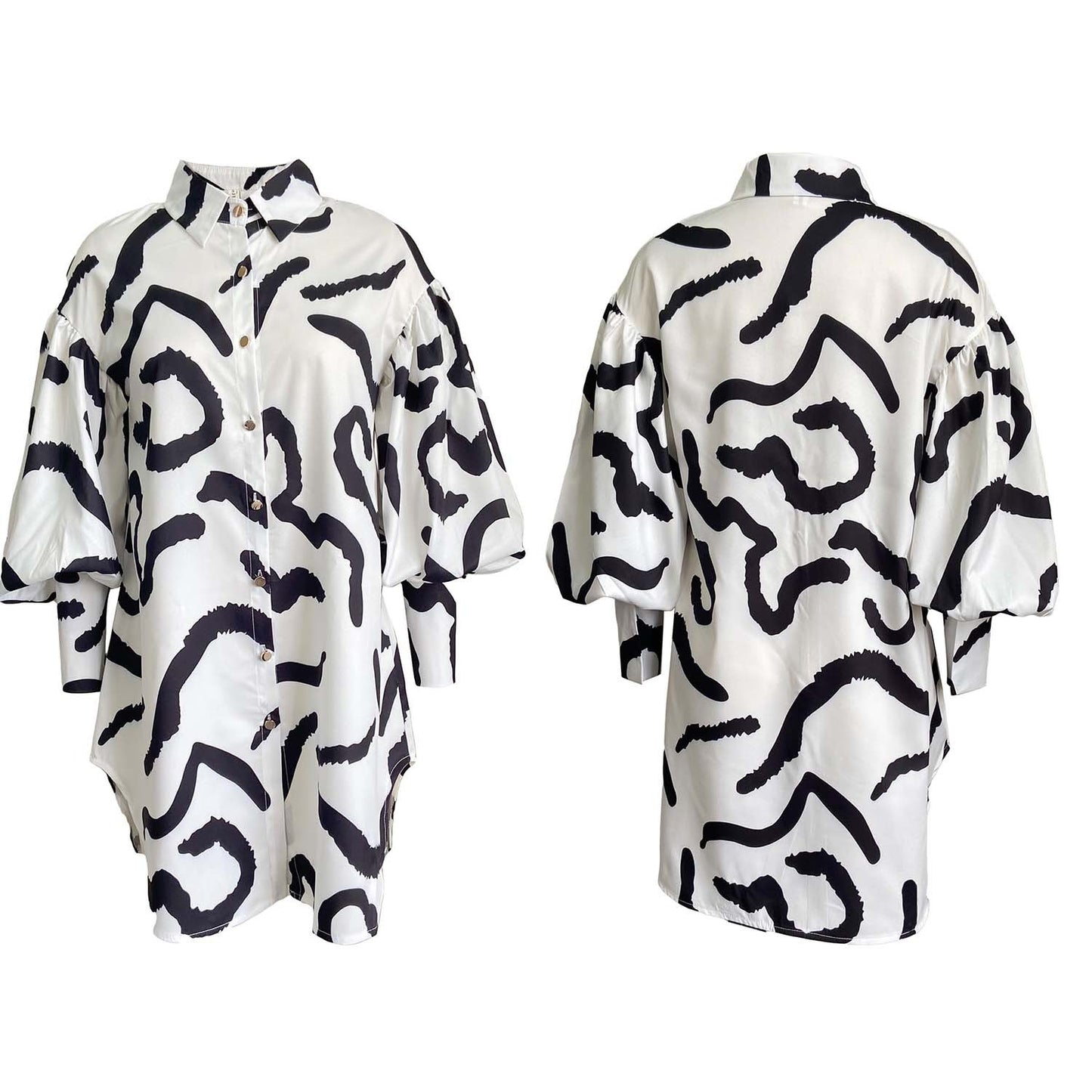 Loose Temperament Commuter Printing Lapel Shirt Dress