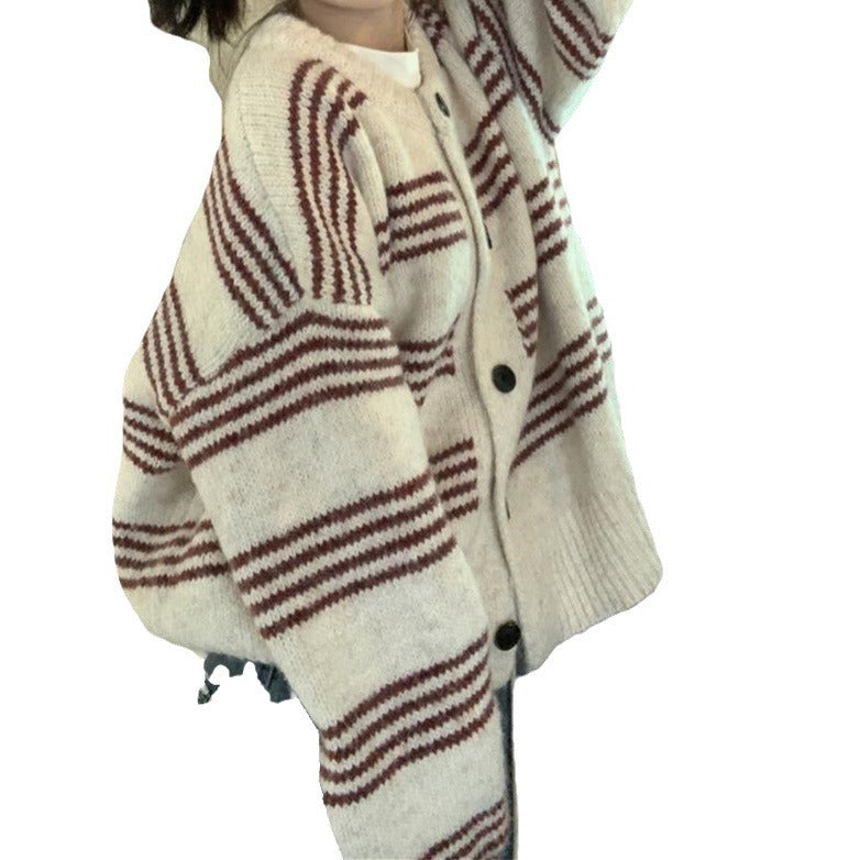 Women's Striped Contrast Color Long Sleeve Autumn Loose Slimming Women's Sweater