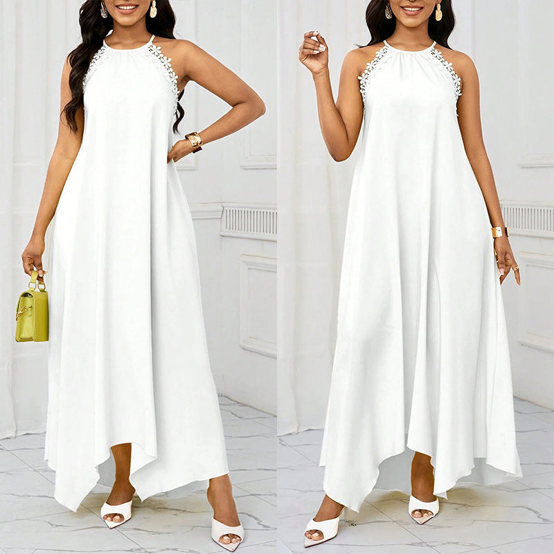 Summer White Elegant Holiday Suspender Lady Sexy Halter Backless Dress