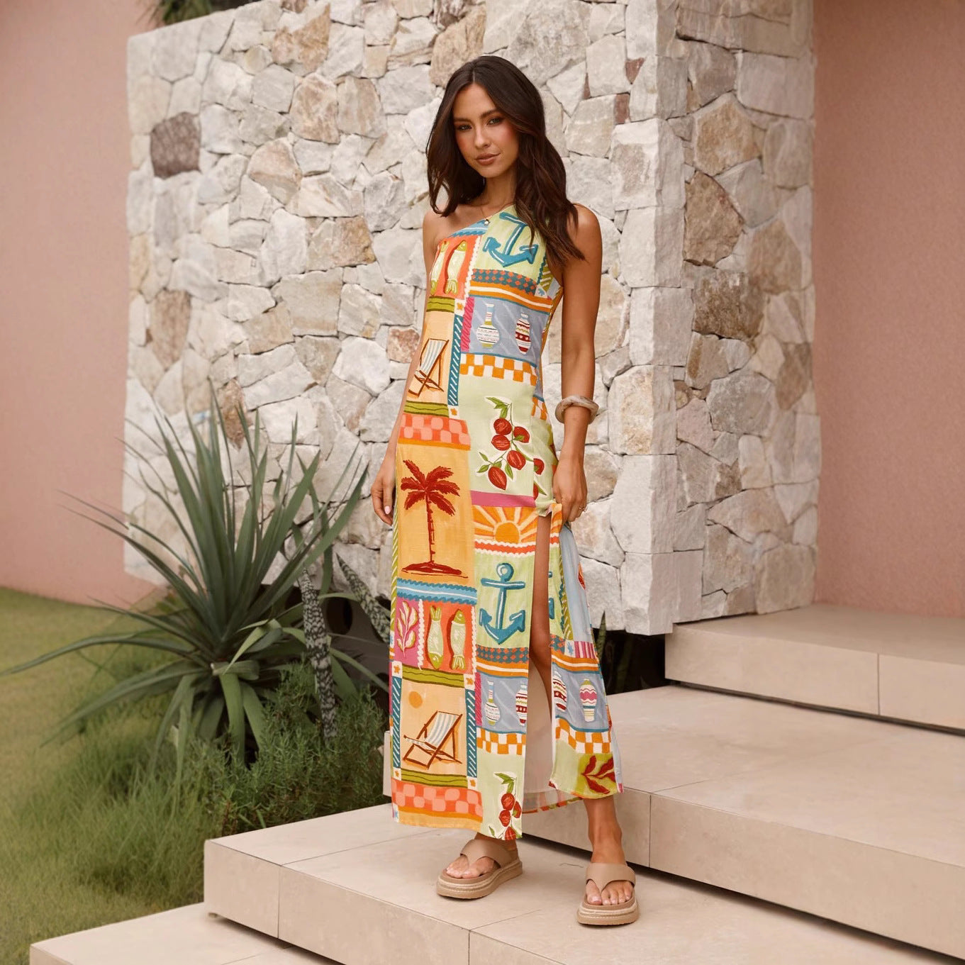 Sexy Temperament Linen Split Waist Fitted Dress