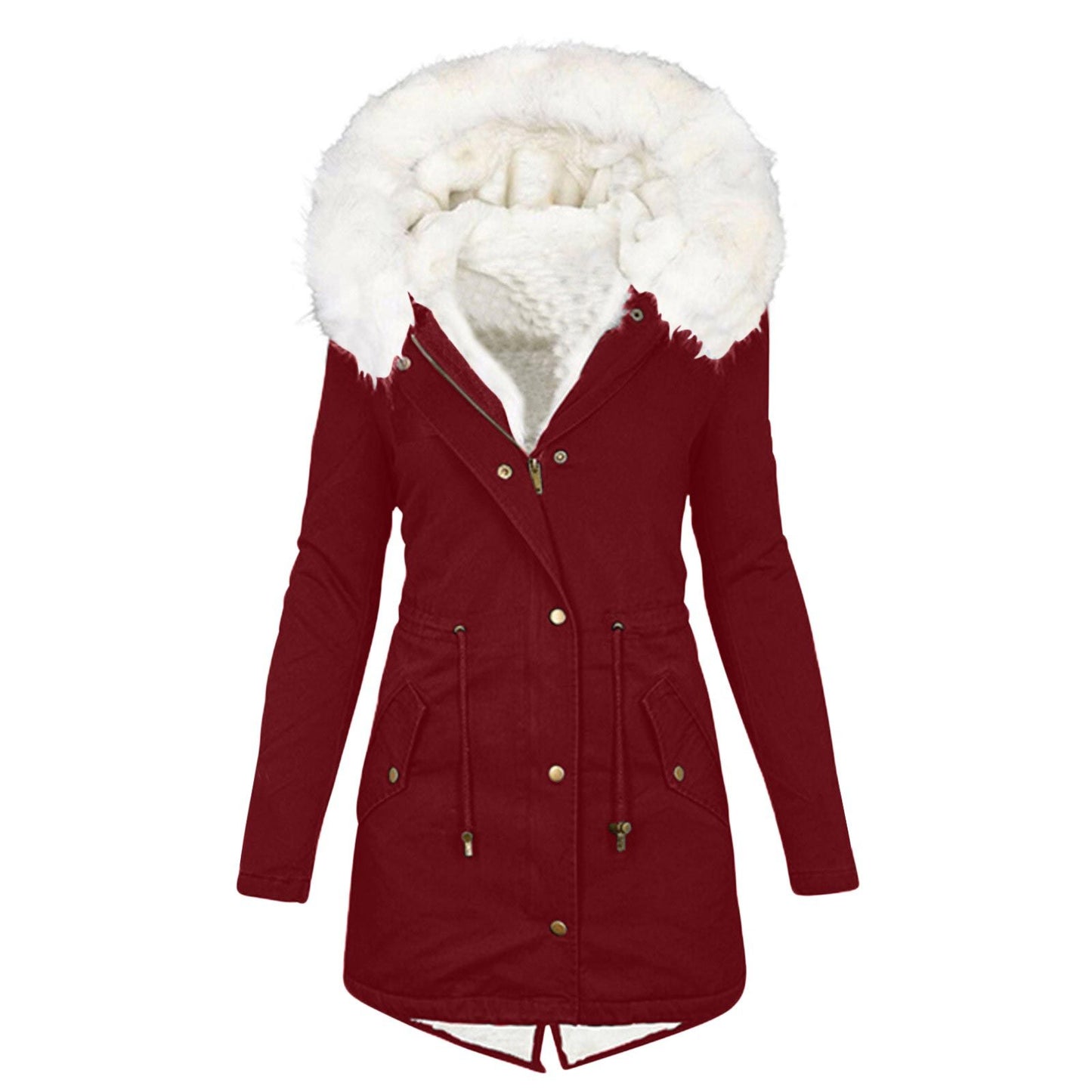 Women's White Fur Collar Hood Warm With Coats