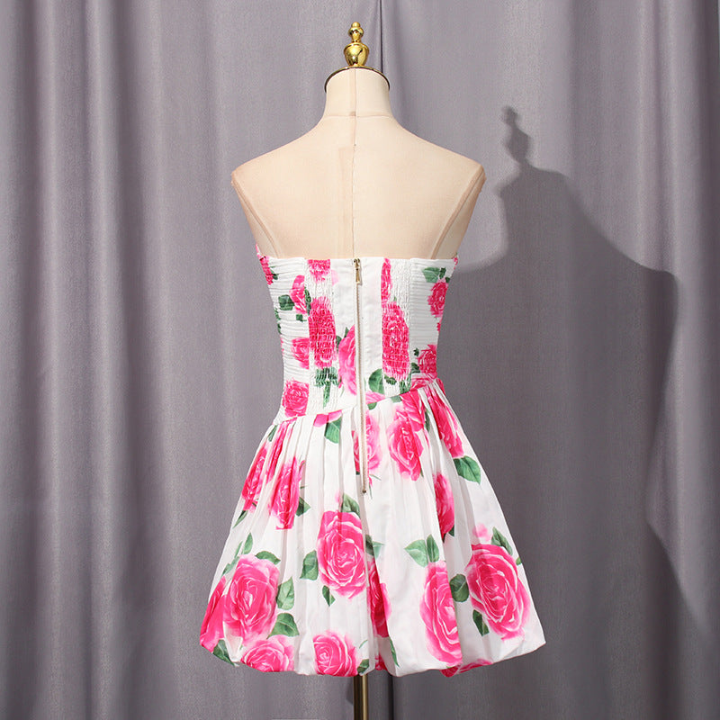Women's French Retro Tube Cinched Waist Lotus Leaf Dresses