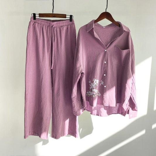 Women's 2 Piece Set Cotton Linen Shirt Pants