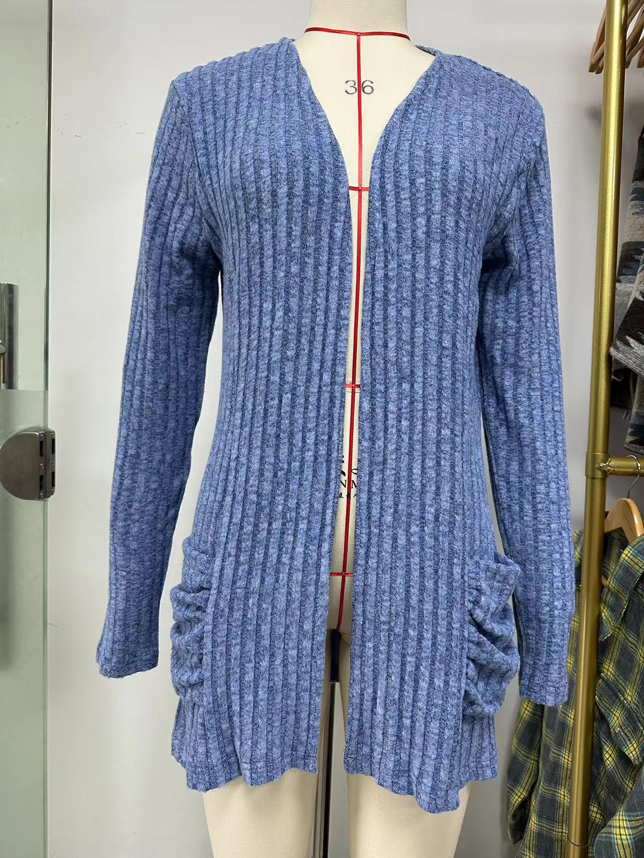 Solid Color Pocket Long Sleeve Bottoming Knitwear