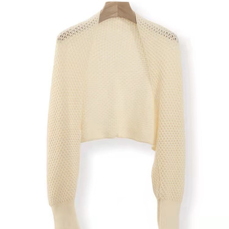 Women's Summer High-grade Long-sleeved Thin Hollow Knitted Small Blouses