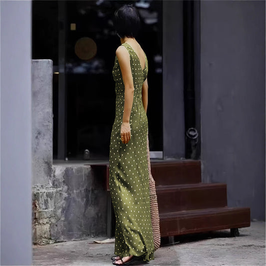 Women's Vintage Satin Polka Dot Dress Elegant Dresses