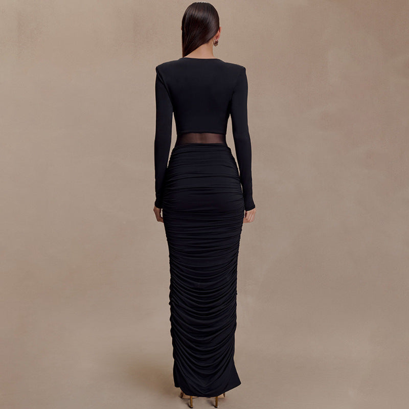 Women's Solid Color Deep Long Sleeve Sexy Dress