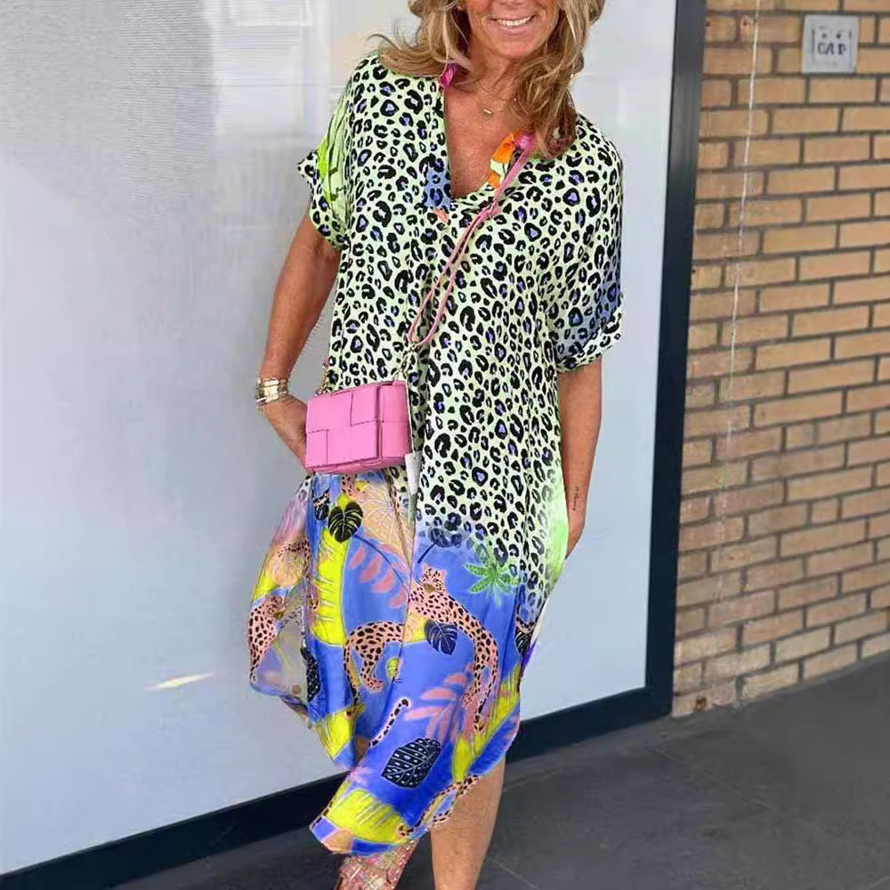 Women's Fashion Wear Half-open Collar Printed Loose Dresses