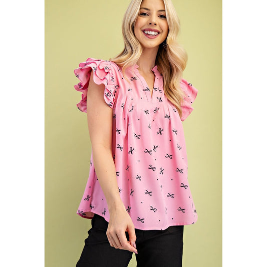 Women's Summer Ruffle Sleeve Sweet Printed Shirt Blouses