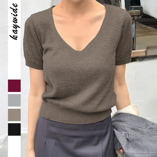 Women's Casual Style Woolen Short-sleeved T-shirt Clothing