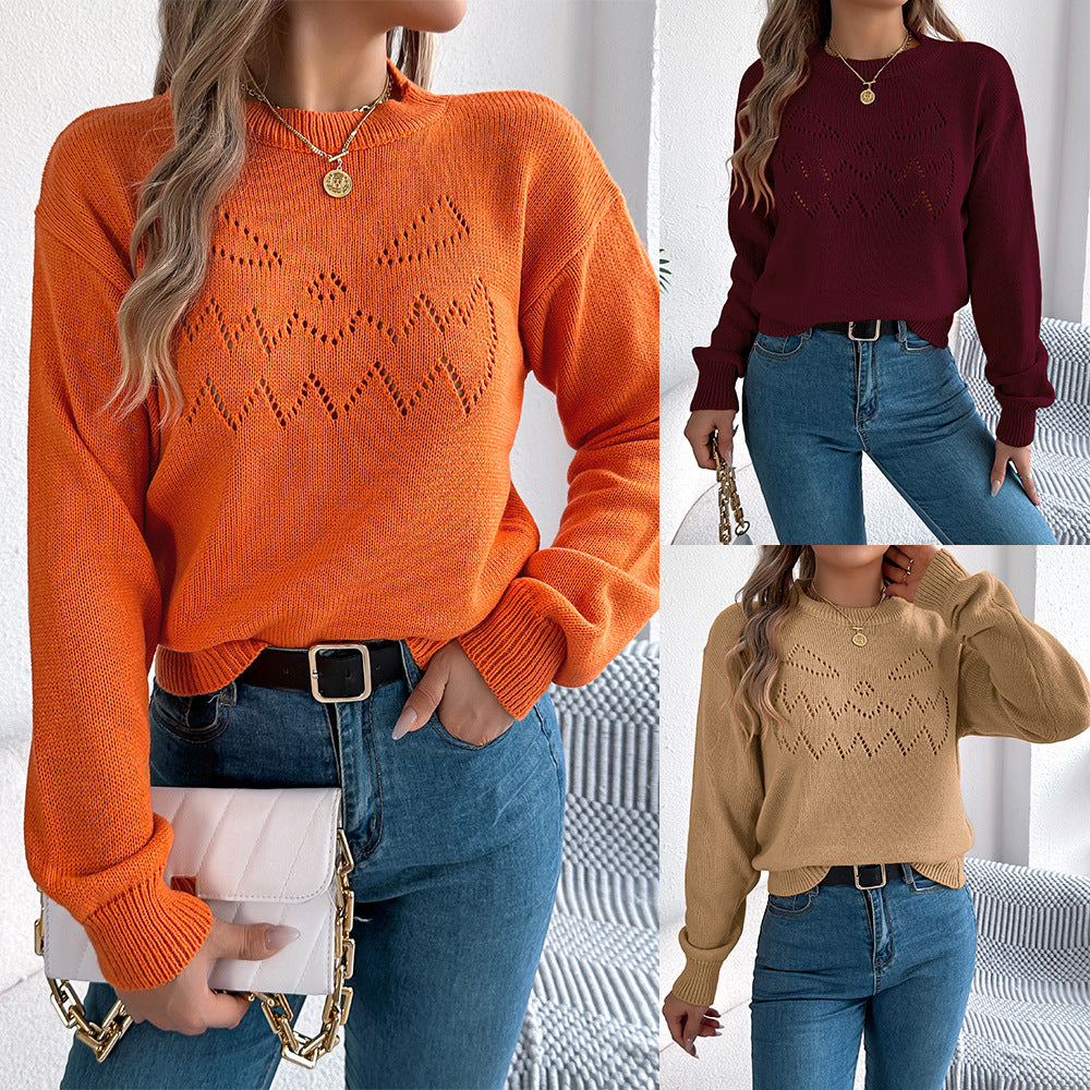 Women's Solid Color Lantern Long Sleeve Pullover Sweater