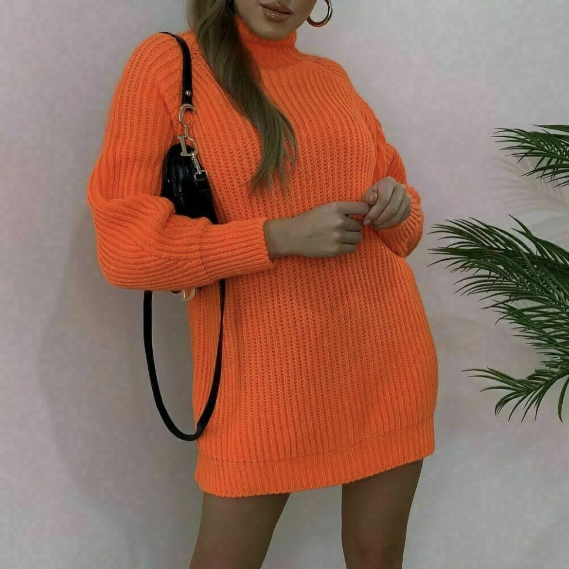 Women's Turtleneck Solid Color Loose Pullover Woolen Coats