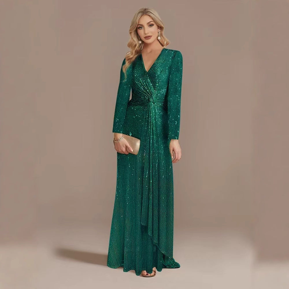 Dress Spring Pure Color Sequins Long Dresses
