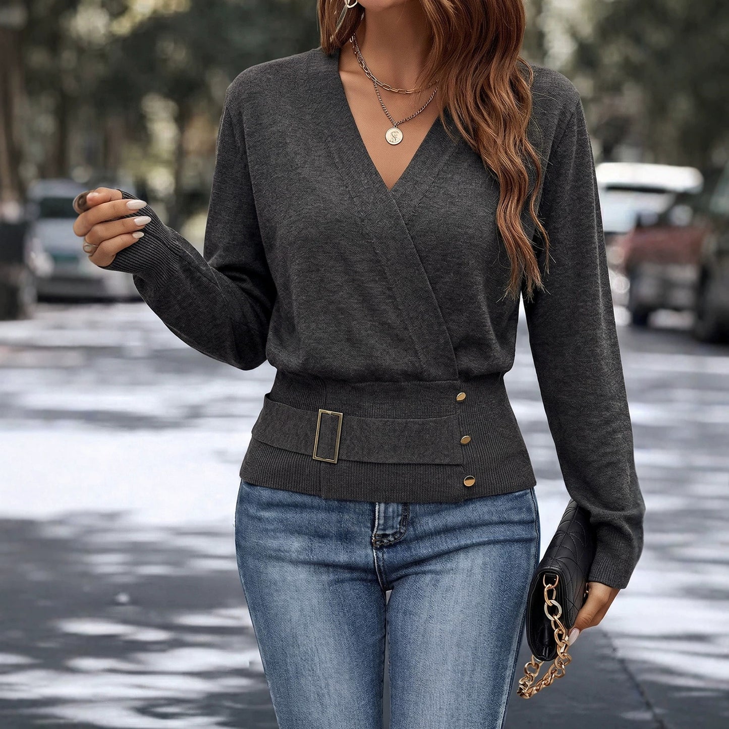 Women's Double-sided Collar Button Soft Comfortable Loose Fashion Casual Sweaters