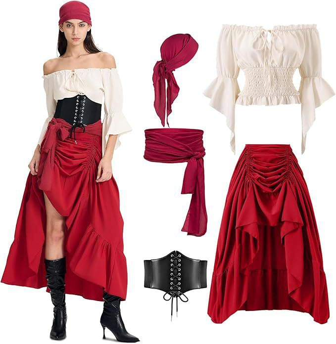 Halloween Artistic Front Back Length Ruffled Long Medieval Pirate Plastic Costumes