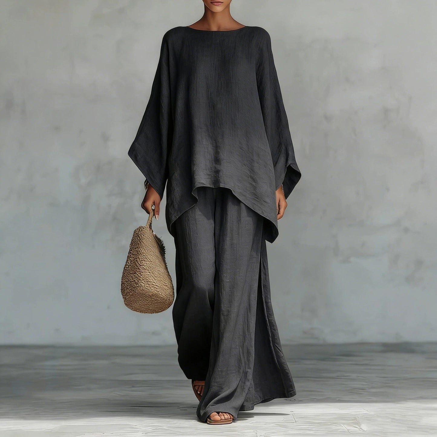 Women's Simple Loose Linen Blended Shirt Wide Fashion Casual Suit
