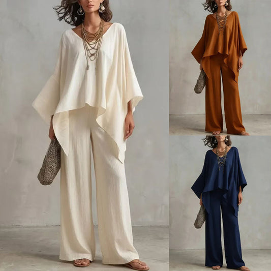 Women's Linen Elegant Simple Loose Ladies Solid Fashion Casual Suit