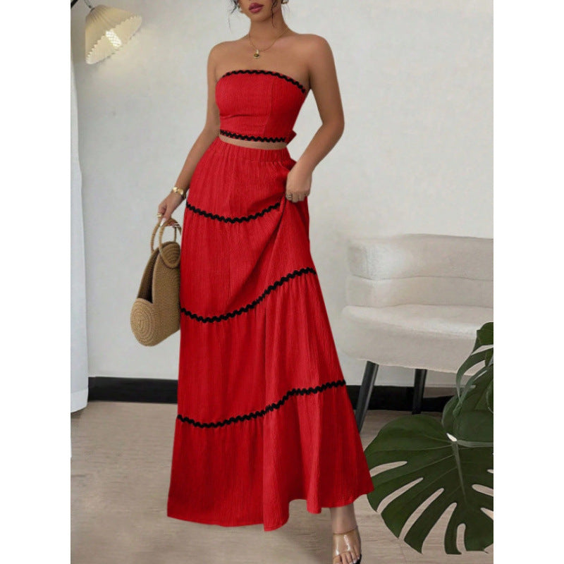 Summer Vacation Leisure Graceful Tube Lace Long Stitching Dress